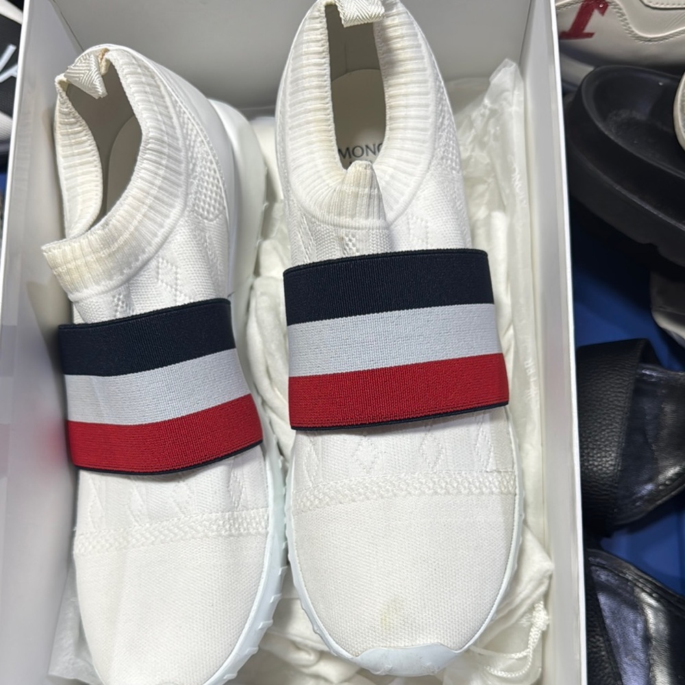 White Sneakers with Red and Blue Stripes